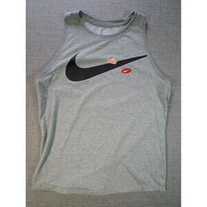 Nike Workout Tank Top Womens Medium, Gray Sleeveless Swoosh Logo Athletic